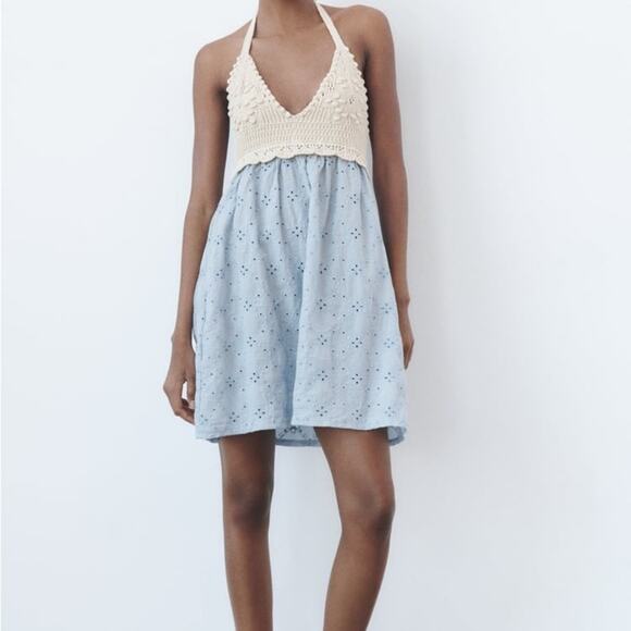 ZARA COMBINATION EMBROIDERED KNIT DRES - Picture 6 of 12